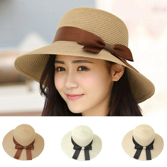 D-GROEE Women Foldable Floppy Wide Brim Straw Sun Hat Travel Packable Adjustable Summer Beach Accessories Hat