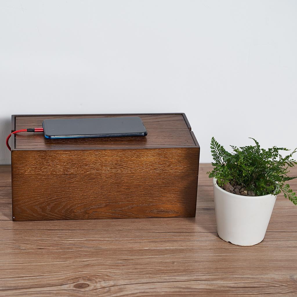 Cable Management Box Cord Organizer Wire Concealer Wooden Construction for Office Desk Home Entertainment Center