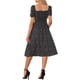thumbnail image 3 of Vestido de mujer con fruncido, escote cuadrado, dobladillo con volantes y estampado floral en negro, 3 of 6