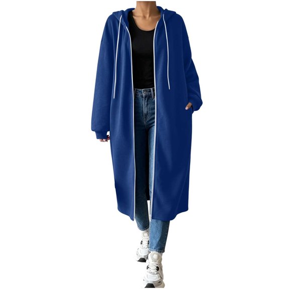 Perfectbot Women's Full Zip Maxi Length Hooded Sweatshirt Coat, Oversized Drop Shoulder Long Hoodie Duster Jacket