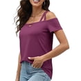 thumbnail image 5 of Ruyang Women's 2024 Spring/Summer New Solid Short Sleeved Double Camisole One Line Neck Top T Shirt Long Sleeve Rayon Tops for Women, 5 of 6