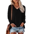 thumbnail image 2 of Women's Long Sleeve Tunic Tops V Neck Fall Fashion Solid Basic Tee Shirts 2025 Casual Lightweight Business Work Blouses, 2 of 4