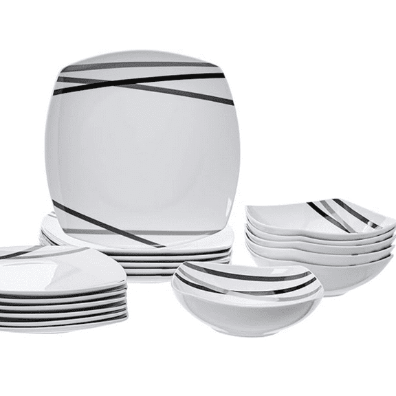18 Piece Kitchen Dinnerware Set - Square Plates, Bowls, Service for 6 - Modern Beams