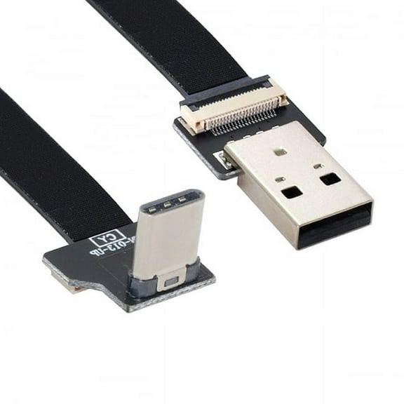 Xiwai Up Down Angled USB 2.0 Type-A Male to USB-C Type-C Male Data Flat Slim FPC Cable for FPV and Disk and Phone