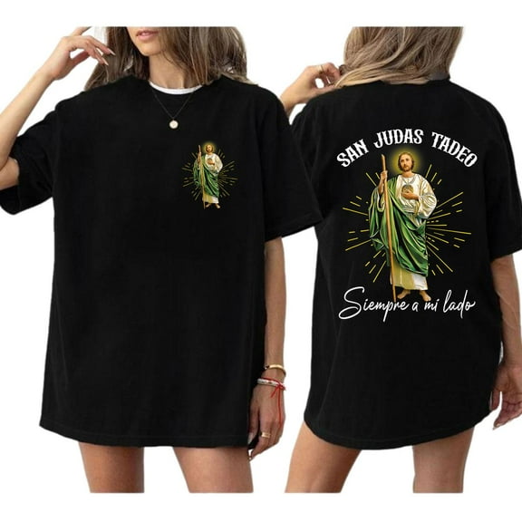 San Judas Tadeo Siempre a Mi Lado T-Shirt – Spanish Christian Shirt, Jesus Always By My Side, Unisex 2-Sided Religious Tee, Cotton Faith Apparel