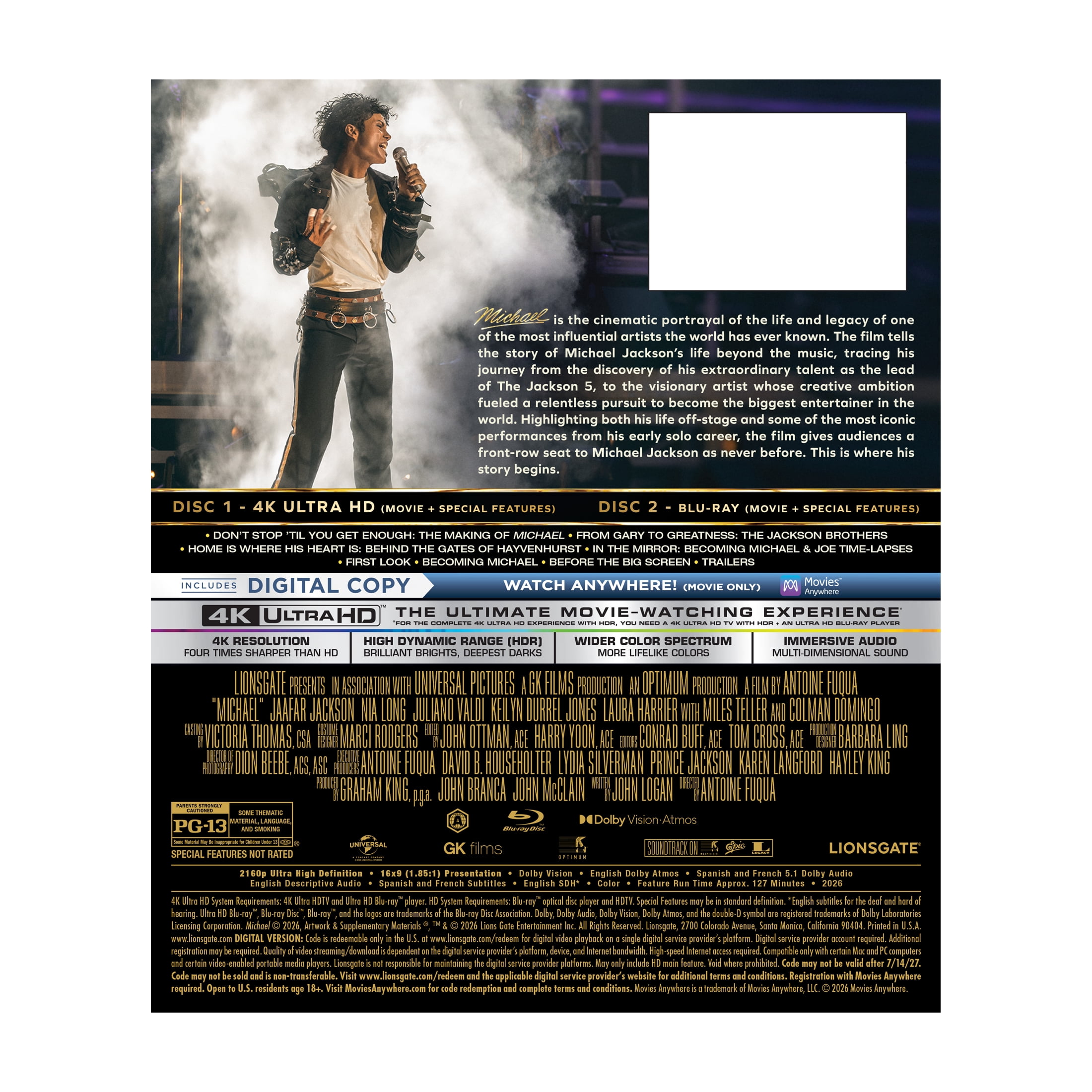 Michael (2026) (4K Ultra HD + Blu-ray + Digital Copy) Lionsgate Home Entertainment, Drama