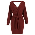 thumbnail image 1 of Gibobby Vestidos de sueter para mujer Vestido de sueter cálido con cuello en V de manga larga de punto de Moda, 1 of 4