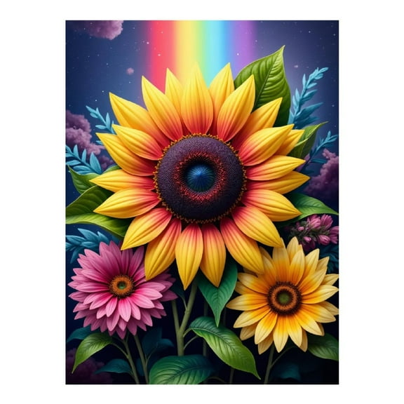 Diamond Art Kit for Adults, Sunflower Rainbow Night Blooms Diamond Painting for Adults Beginners, DIY Diamond Art Painting Kits, 5D Diamond Painting Crafts for Home Decor 12x16 Frameless