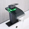thumbnail image 2 of LED Bathroom Sink Faucet, Matte Black Waterfall Single Hole Handle Vanity Faucets for Sinks 1 Hole with Metal Pop Up Drain and 2 Water Supply Lines, Wide Glass Spout, 2 of 11