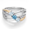 thumbnail image 3 of Gem Stone King 925 Silver and 10K Yellow Gold Sky Blue Aquamarine and Swiss Blue Topaz and Lab Grown Diamond Engagement Ring for Women | 1.01 Cttw | Round 4MM | March Birthstone | Size 7, 3 of 6