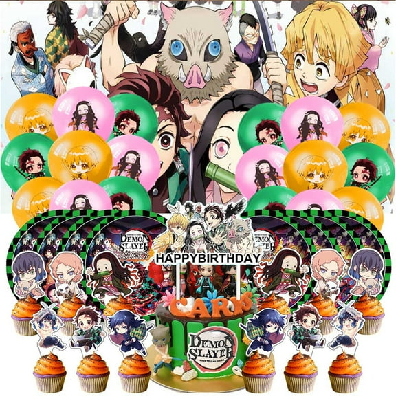Demon Slayer Party Supplies Cake Topper Decor Banner Backdrop Tableware Balloons Birthday Decorations