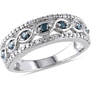 Tangelo 1/4 Carat T.W. Blue and White Diamond Sterling Silver Criss-Cross Ring