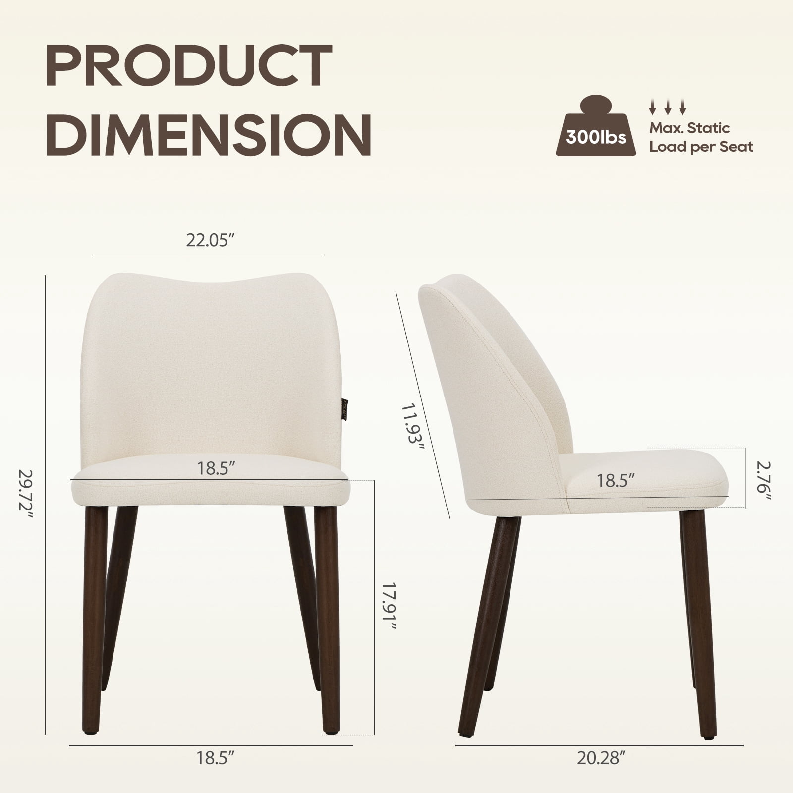 EOP Upholstered Dining Chairs Set of 2, Mid Century Modern Dining Room Chairs, Fabric Farmhouse Dining Side Chairs with Wood Legs, Armless Kitchen Chairs with Wingback, Beige