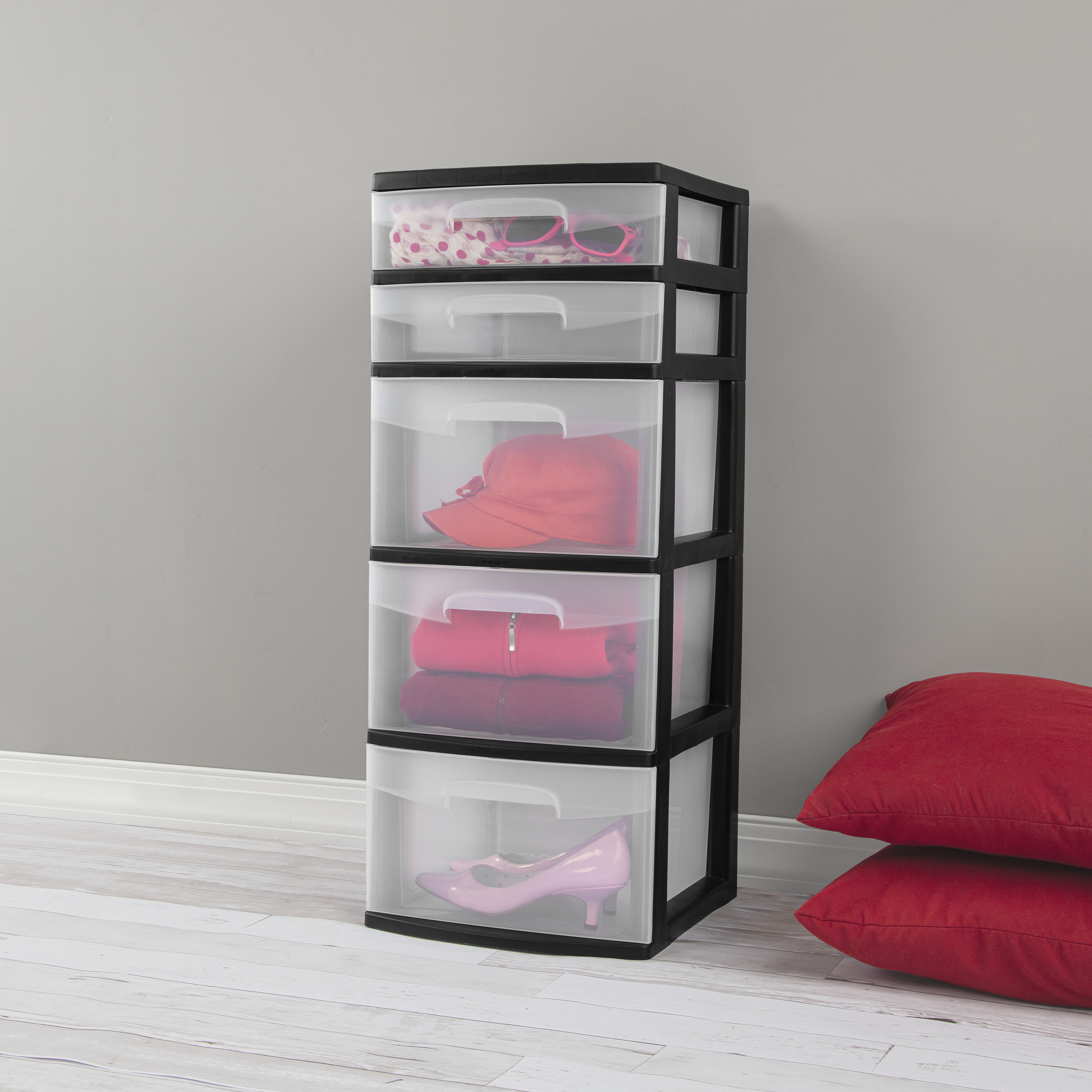 Sterilite Plastic 5-Drawer Tower, Black with Clear Drawers, Adult - image 4 of 6