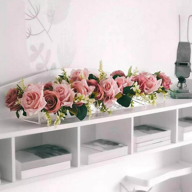 pitrice Acrylic Flower Vase Transparent Planter Pot for Desktop Dining Table Decor 25cmx10cmx6.5cm