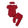 thumbnail image 2 of Conjuntos de blusa y camisa de cuello redondo y manga corta con estampado de colores para niña, mono de cuello redondo y manga larga con cintura elástica, pantalones estampados y diadema, conjunto de, 2 of 6