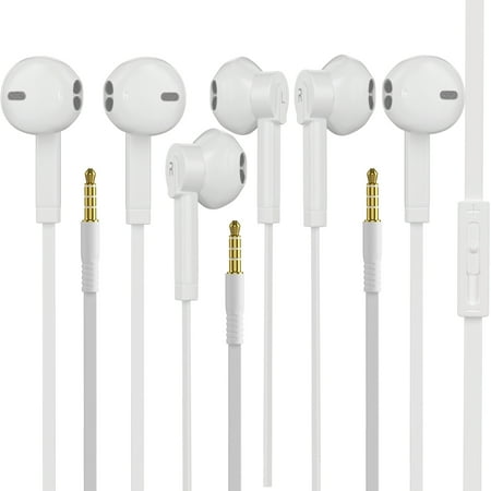 Headphones with Microphone Certified PowerIn-Ear 3.5mm Noise Cancelling Sport Stereo Earphones Headset for iPhone iPad iPod Laptop Tablet Android LG HTC Smartphones (White) 3 PACK