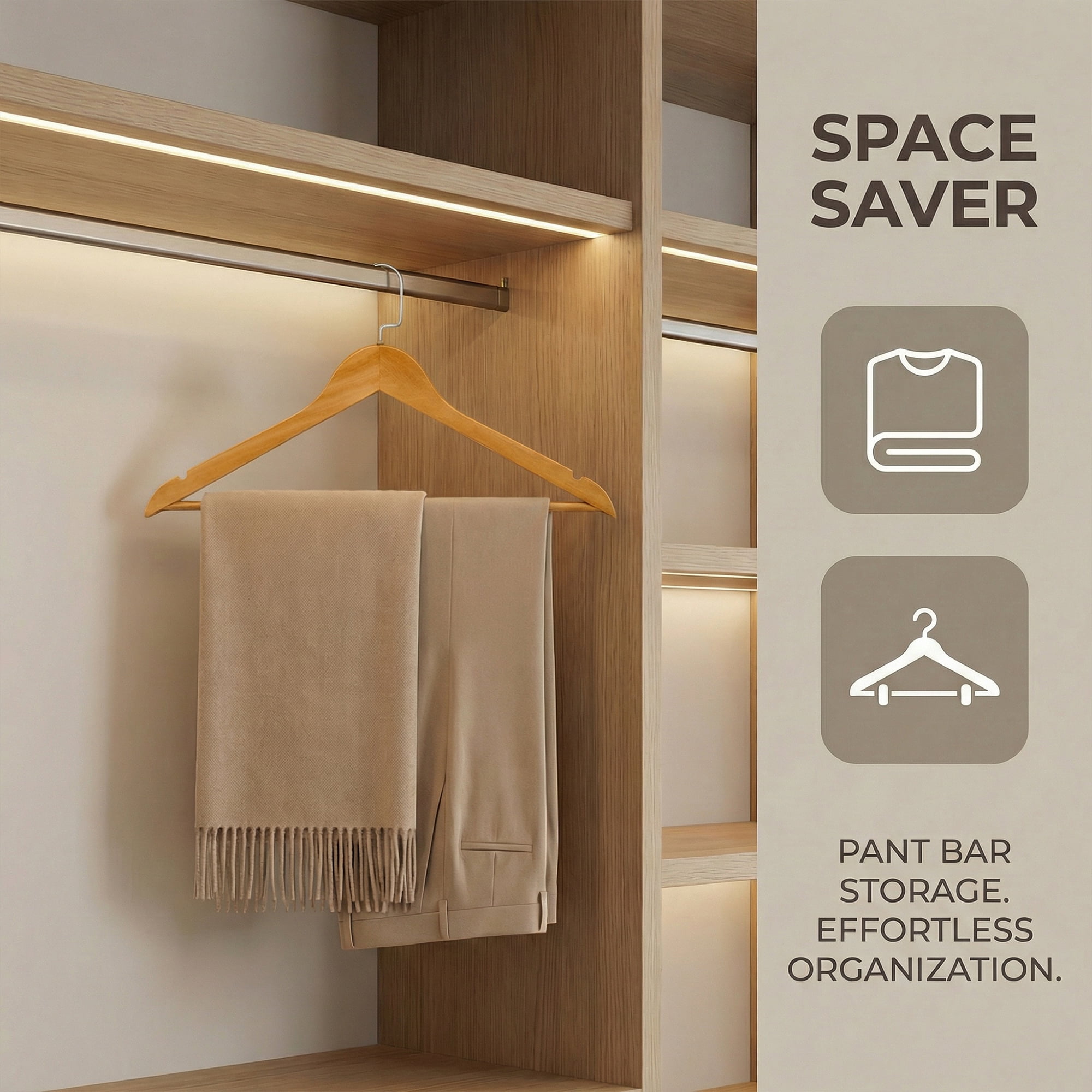 Unique Bargains 2Pcs Wood Durable Space Saving Home Clothes Hangers Flat Hook