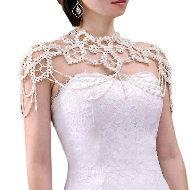 Gargantilla con pechera de perlas de imitación para boda para mujer, joyería con cuentas, cadena para el cuerpo, chal, chaleco decorativo en capas Vintage, accesorios de disfraz