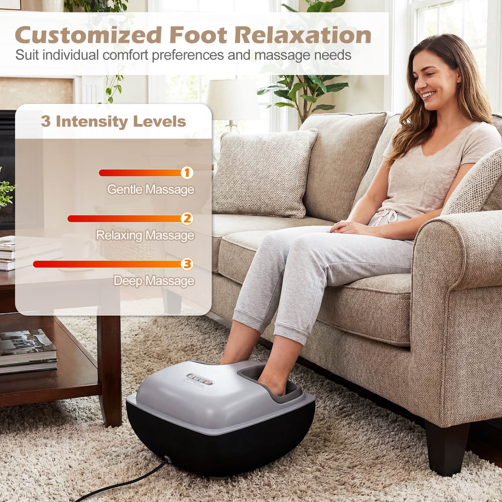 Costway Shiatsu Foot Massager with Heat, 3-Level Deep Kneading & Air Compression, Timer Black