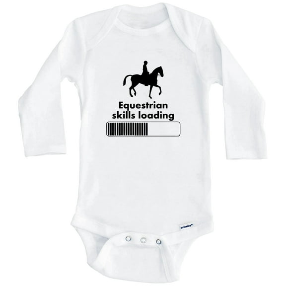 Equestrian Skills Loading Funny Horseback Riding One Piece Baby Bodysuit (Long Sleeve), 0-3 Months White