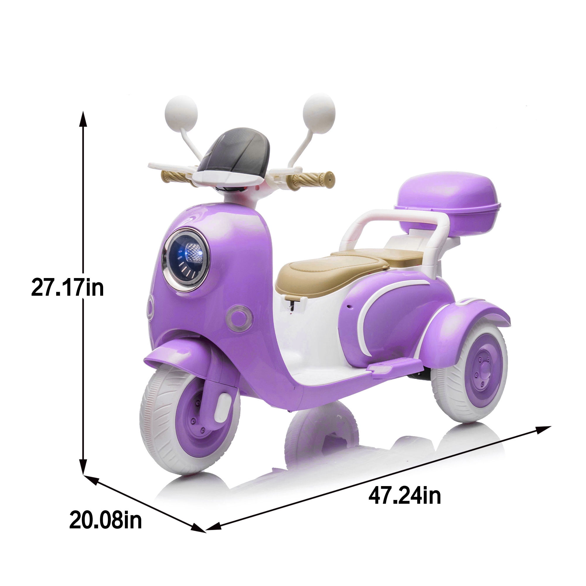 CIRUI 2 Seater 12V Kids Motorcycle, 3 Wheel Ride Dual Motorcycle, Suitable for 3-6 Years Old Children Toy 12V Electric Motorcycle, Suitable for Children, with Front Light/USB/Storage Box Purple