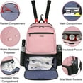 thumbnail image 5 of Ytonet Tennis Backpack Pickleball Bag with Insulated Pocket and Shoe Compartment for Women, Pink, 5 of 9