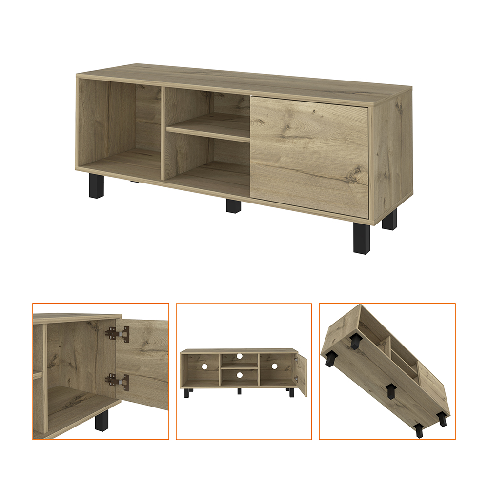 Aukfa TV Stand for TVs Up to 55", Wood TV Storage Cabinet with Door, Brown