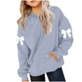 thumbnail image 2 of Cute Bow Long Sleeve Hoodies for Girls Oversized Preppy Pullover Tops Trendy Hooded Sweatshirts New Hooded Sweatshirts for Girls Gray 160, 2 of 5