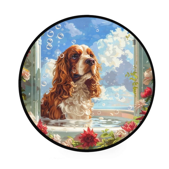 BZSMCE Round Decorative Floor Mat Cocker Cutie Enjoying A Soak Pattern 36.2IN