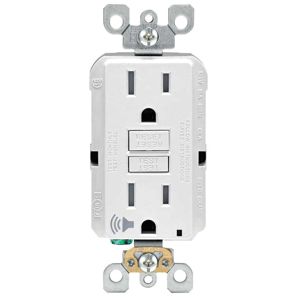 Leviton GFTA1-W Gfta1-W 15 Amps 125 V White Audible Outlet 5-15R — Indoor & Outdoor Use, NEC-Compliant