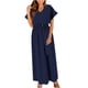 thumbnail image 2 of Puntoco Vestido De Manga Corta Con Cuello En V, Vestido De Tiras Con Cuello En V De Manga Corta De Primavera Y Verano Para Mujer De Moda Azul Marino M, 2 of 6