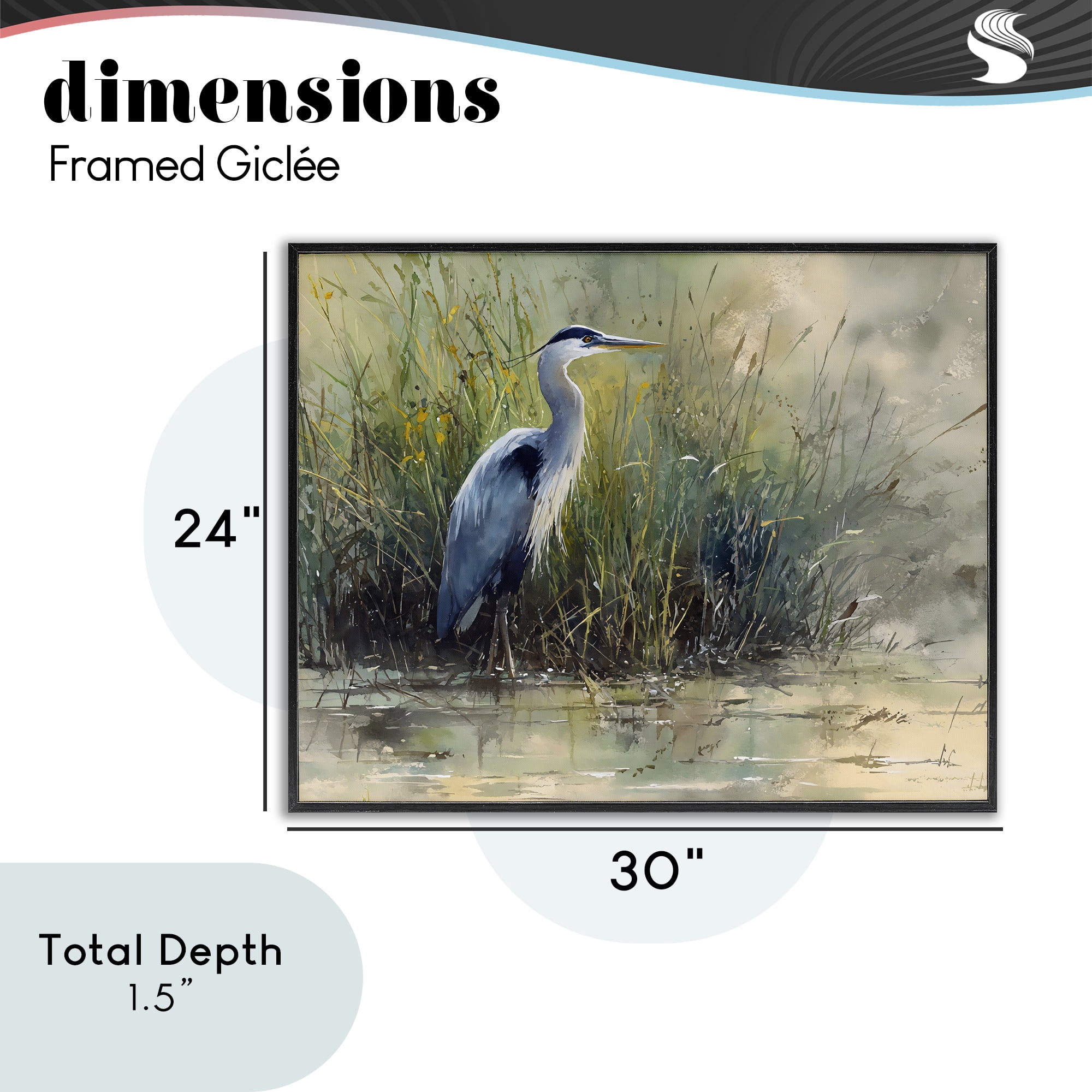 Stupell Industries Heron In The Grass Black Framed Giclee Art, design by Franklyn Gregory