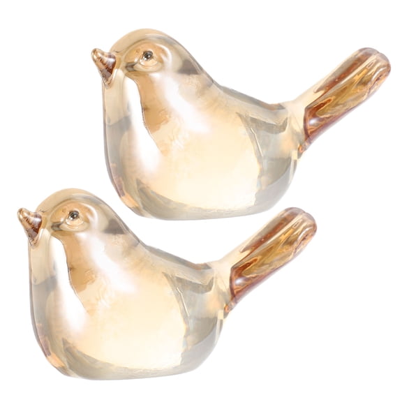 ELAYARD Set of 2 Crystal Bird Figurines for Home Decor, Light Brown Farmhouse Style Decorative Accents