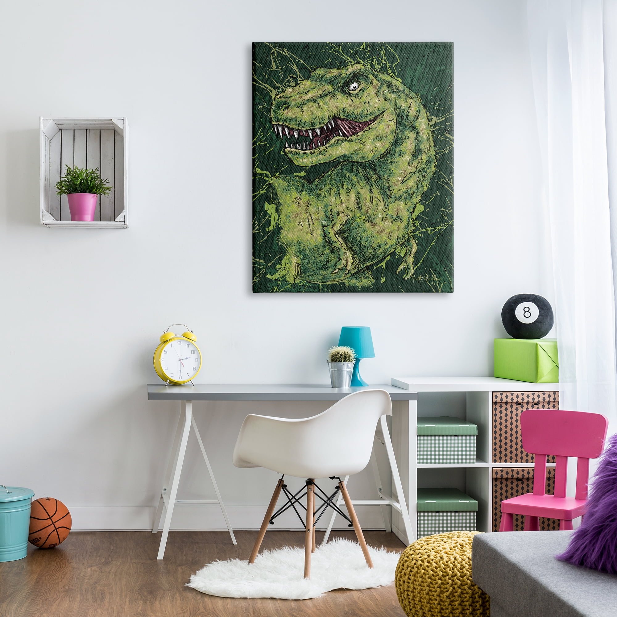 Stupell Industries Green Abstract T-Rex Animals & Insects Painting Gallery Wrapped Canvas Art Print Wall Art, 36 x 48