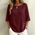 thumbnail image 3 of Cilsoka Cotton Linen T-Shirt for Women Versatile Short Sleeve Crew Neck Shirts with Side Button Down Casual Loose Fit Tops, 3 of 6