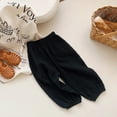 thumbnail image 5 of GYRATEDREAM 3 Pack Toddler Kids Boys Girls Cotton Linen Elastic Basic Harem Long Pants Bloomers Casual Joggers 2-8T, 5 of 9