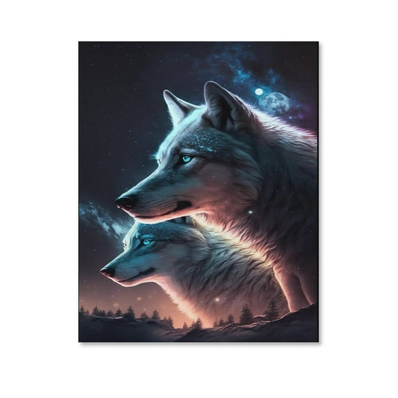 Wolves in The Stars Poster Canvass, Unique Artwork,Suitable for Home Decoration,Birthday Gifts,Dining Room Decor, Bedroom Art, Wall Decor Living Room, Wall Art, Frameless 8x10inch