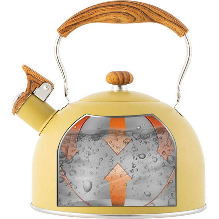 Large Yellow Stainless Steel Tea Kettle with Whistle for Gas - Main Image