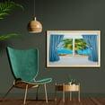 thumbnail image 2 of Beach Wall Art with Frame, View from Window a Curtain Tropical Sun Rays Horizon Palm Ocean Print, Printed Fabric Poster for Bathroom Living Room, 35" x 23", Blue Green, by Ambesonne, 2 of 2