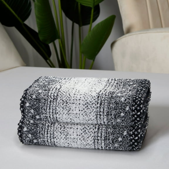 Violet Linen Hand Towels Set of 2, Paraguay Stripe Pattern, 100% Terry Plush 600 GSM Cotton Super Soft Highly Absorbent Jacquard Fashion Towel ,  20 Inch X 30 Inch, Black, Hand Towels