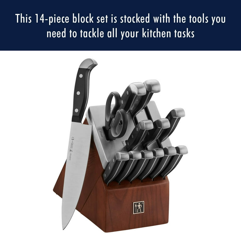 Henckels Silvercap 14 Piece Knife Set with Block, Chef Knife, Paring Knife,  Utility Knife, Bread Knife, Steak Knife, Black, Stainless Steel
