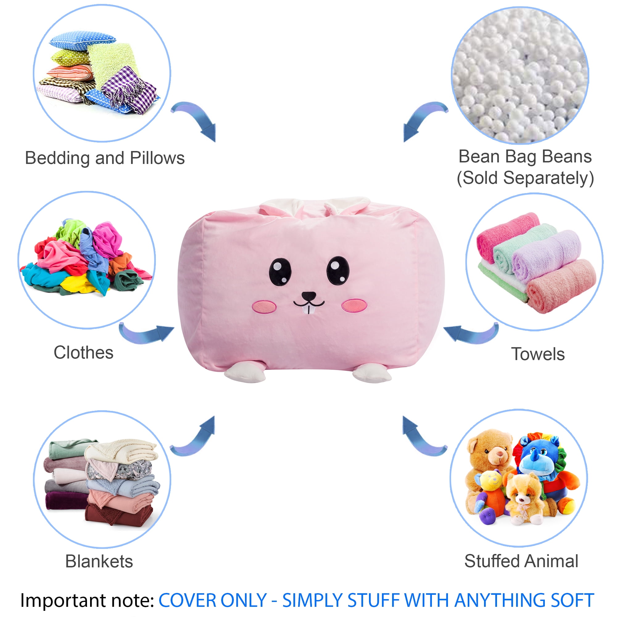Posh Creations Animal Bean Bag Stuffable Cover Only, stuffed animals, Soft Fabric, Kids, 2 ft, Pink Bunny