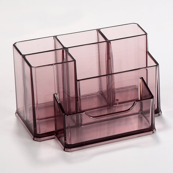 SagaSave Multifunctional Pen Holder Desk Organizer Storage Box Brown/Transparent