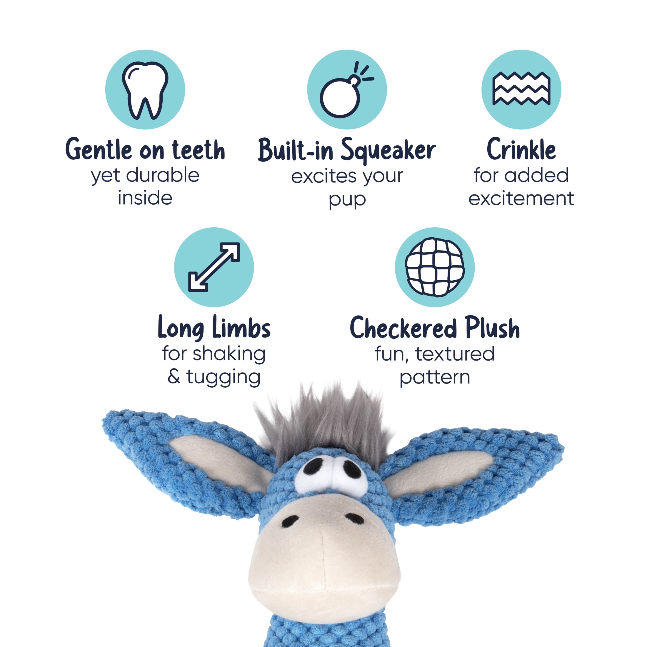 goDog Farm Friends Skinny Derby Donkey Squeaky Dog Toy, Plush with Chew Guard Technology, Medium, 1 Count