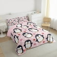 thumbnail image 3 of Manfei Kawaii Grey Penguin Bedding Comforter Set for Kid, Antarctic Wildlife Twin Comforter Sets, Girly Pink Cartoon Reversible Bedding Set, Luxury Bedroom Decor, 2 Pieces, 3 of 8
