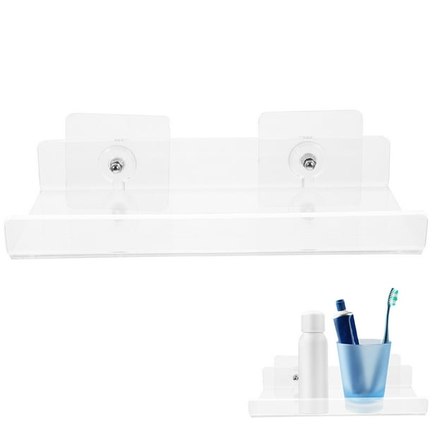 Estante de almacenamiento de pared de acrílico transparente en forma de U para baño, sin perforaciones