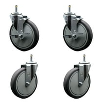 6 Inch Thermo Rubber Wheel Swivel 7/16 Inch Grip Ring Stem Caster Set 2 Brake