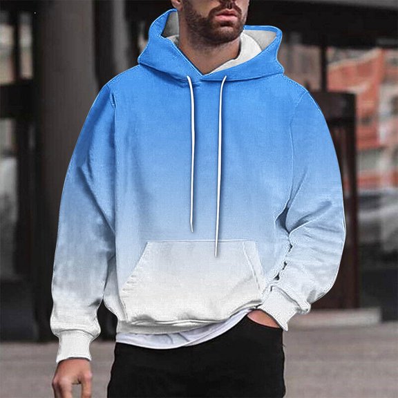 Blczomt Men's Sweatshirts Hoodie Pullover Winter Sweatshirt Gradient Casual Loose Blue Fall Clothes