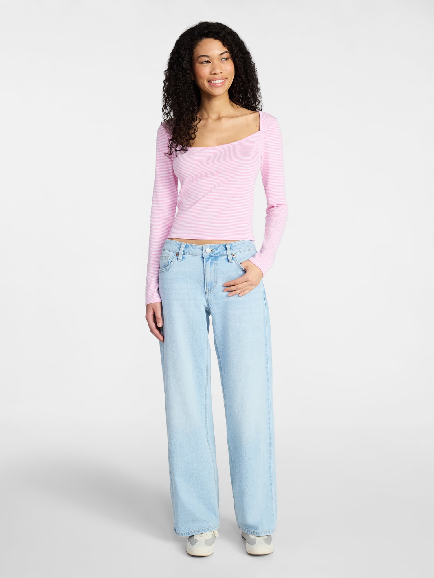 No Boundaries 90s Square Neck Top, Women’s XXS-XXL